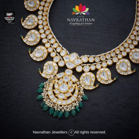 Kunden Necklace Set, Navrathan Jewellers, Mala Designs, Amrapali Jewels, Mughal Jewelry, Mango Haram, Mango Mala, Uncut Diamond Necklace, Mango Necklace