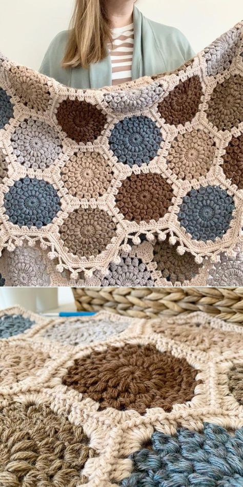 This great hexagon crochet blanket is the freshest free pattern you can find. It’s perfect for any room and could be an excellent stash-busting project if you examine your leftovers. Hot and fabulous! Take the free pattern and add it to your to-do list right now because everyone should try it. #freecrochetpattern #crochetblanket #crochethexagonblanket #hexagonblanket #hexieblanket #crochethexagon #hexagon Hexagon Crochet Afghan Free Pattern, Free Hexagon Granny Square Pattern, Crochet Hexagon Blanket Edging, Granny Square Blanket Hexagon, Crochet Hexagon Stuffed Animals, Easy Quilt Designs Free Pattern, Hexie Crochet Blanket, Granny Hexagon Crochet Blanket, Granny Square Crochet Pattern Hexagon