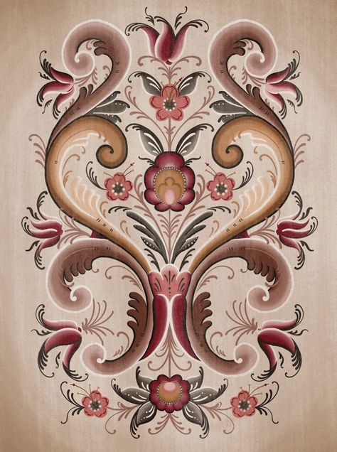 Deco Paint, Norwegian Rosemaling, Retro Painting, Fun Arts And Crafts, Scandi Design, Scandinavian Folk Art, Art Deco Pattern, Damask Wallpaper, Indian Art Paintings