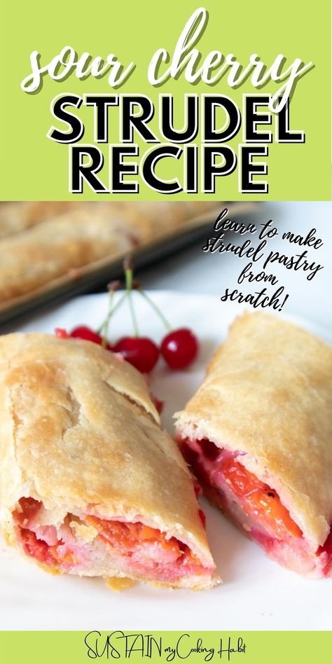 Imagine sinking your teeth into a warm, freshly baked pastry that is bursting with the tangy sweetness of cherries with this homemade sour cherry strudel. Cherry Strudel Recipe, Cherry Strudel, Digestive Cookies, Strudel Recipes, Cherry Filling, Filo Pastry, Flaky Crust, Sour Cherry, Cherry Tart