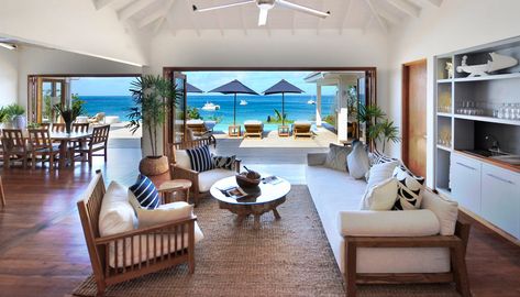 Vacation Like a Multi-Millionaire at These Caribbean Villas! | Sand In My Suitcase Vacation Homes Ideas, Caribbean Beach House, Bahamas Villas, Beach Mansions, Caribbean Design, Vintage Tropical Decor, Tropical Homes, Multi Millionaire, Caribbean Villas