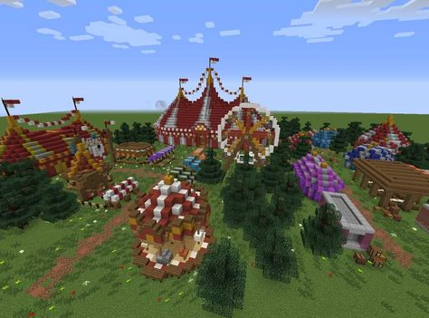 Carnival - Imgur Carnival Minecraft, Circus Minecraft, Minecraft Carnival, Aesthetic Minecraft Builds, Minecraft Theme, Minecraft Cottage, Minecraft City, Minecraft Plans, Minecraft Inspo