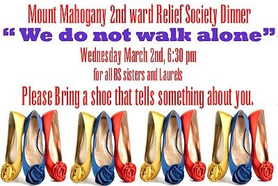 "We do not walk alone" theme... bring a shoe that tells something about you. Lds Relief Society Activities, Relief Society Visiting Teaching, Relief Society Birthday, Relief Society Lessons, Lds Relief Society, Yw Activities, Women Activities, Relief Society Activities, Lds Young Women