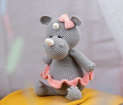 Rhino Amigurumi Free Crochet Pattern - Amigurumi Rhino Amigurumi Free Pattern, Crochet Rhino Pattern Free, Rhino Amigurumi, Pretty Little Dress, Amigurumi Cow, Amigurumi Animals, Needle Crafts, Amigurumi Tutorial, Bobble Stitch