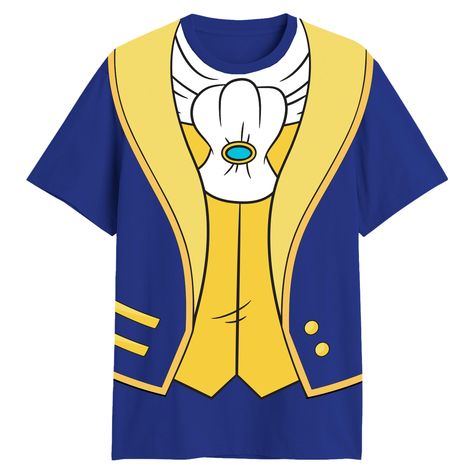 PRICES MAY VARY. Officially licensed Disney Beauty And The Beast Tagless T-shirt Standard Adult Men's sizes and Fit that can be worn by women who prefer a looser boyfriend fit. The t-shirt features a print that replicates the iconic ballroom outfit worn by the Beast in his human form. The design includes a royal blue jacket with gold accents, a white cravat with a blue jewel, and a gold waistcoat, capturing the refined and regal look of the character. this shirt celebrates the transformation and Beauty And The Beast Family Costume, Ballroom Outfit, Beauty And The Beast Prince, Gold Waistcoat, Beauty And The Beast Characters, Beauty And The Beast Costume, Royal Blue Jacket, Beast Costume, Prince Costume