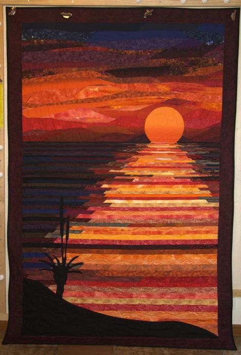 Sunrise Quilt Ideas, Batik Quilts Ideas Simple, Nature Quilts Ideas, Fabric Patchwork Art, Quilting Arts Tv Projects, Landscape Quilts Tutorial, Landscape Quilts Ideas, Fabric Collage Ideas, Art Quilts Inspiration