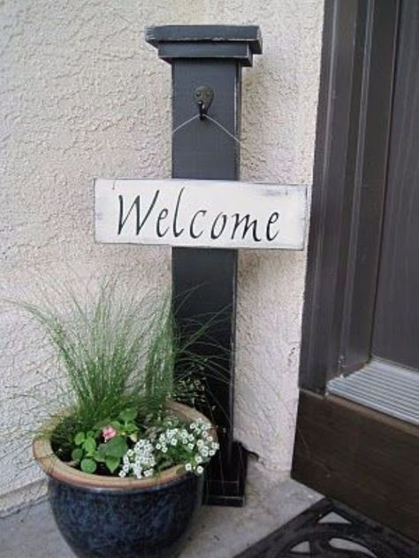 Creative Ways to Increase Curb Appeal on A Budget - DIY Welcome Column - Cheap and Easy Ideas for Upgrading Your Front Porch, Landscaping, Driveways, Garage Doors, Brick and Home Exteriors. Add Window Boxes, House Numbers, Mailboxes and Yard Makeovers http://diyjoy.com/diy-curb-appeal-ideas Beach Porch, Concrete Patios, Landscaping Inspiration, Building Projects, Cottage Ideas, Outdoor Ideas, Diy Patio, Yard Ideas, Porch Ideas