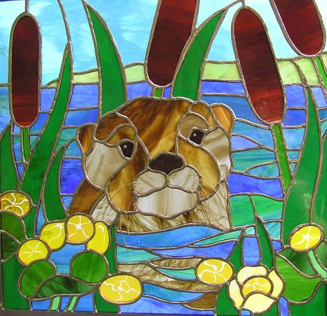 Otter Stained Glass Pattern, Stained Glass Animals, Stained Glass Otter, Glass Art Diy, Scroll Art, Stained Glass Mosaic Art, Sea Glass Art Diy, Stained Glass Pattern, Painted Glass Art