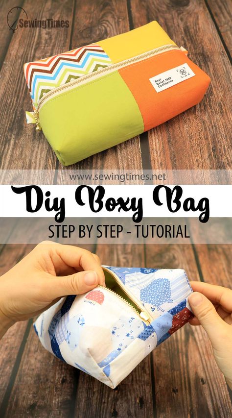 DIY Boxy Bag with No Binding✨Beautiful pouch made in 4 pieces Tutorial Box Bag Pattern, Pencil Pouch Diy, Diy Pouch, Tote Bag Pattern Free, Boxy Bags, Making Bags, Quilted Bags, Pouch Diy, Bag Pattern Free