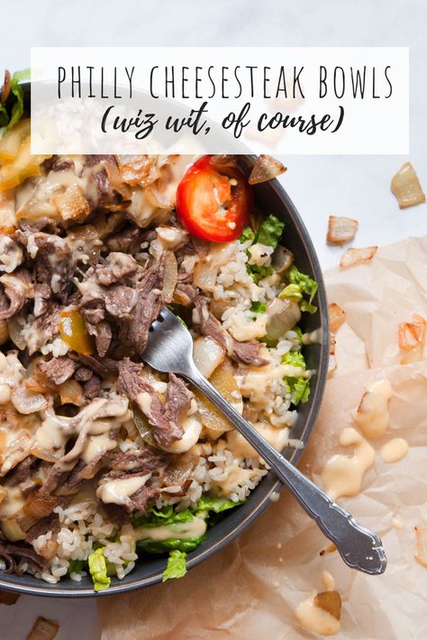 Philly Cheesesteak Protein Bowl, Cheesesteak Bowl Recipe, Low Calorie Philly Cheese Steak Bowl, Healthy Cheesesteak Bowl, Philly Steak Bowl, Steak And Cheese Bowl, Philly Cheesesteak Meal Prep Bowls, Keto Philly Cheesesteak Bowl, Philly Cheesesteak Bowls Healthy