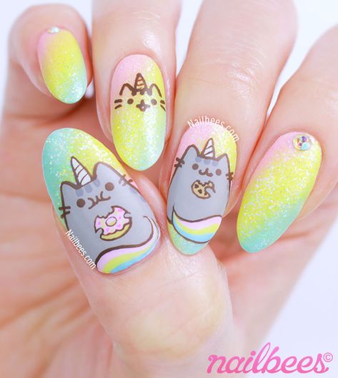 Нокти Pusheen Nails, Pusheen Unicorn, Unicorn Nails Designs, Unicorn Nail Art, Hot Nail Designs, Spring Break Nails, Unghie Nail Art, Animal Nail Art, Broken Nails