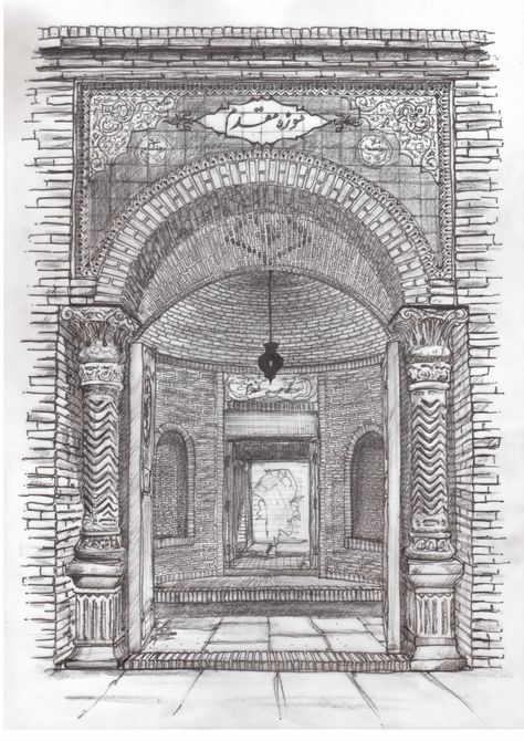 Moghadam House (museum)-tehran-iran Drawing by Javad Mirashrafi Iran Art Drawing, Iran Drawing, Building Sketch, One Point Perspective, Building Drawing, Tehran Iran, Point Perspective, Architecture Drawing Art, Sketch Ideas