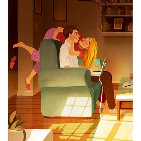 Surprise kiss #illustration Yaoyao Ma Van, Relationship Drawings, Image Couple, Love Cartoon Couple, Contour Drawing, Couple Illustration, Love Illustration, Cute Couple Art, Romantic Art