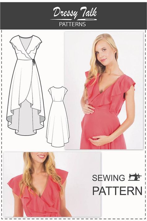 Flounce Dress Pattern, Dress Patterns Sewing, Maternity Dress Pattern, Maternity Sewing Patterns, Maternity Patterns, Maternity Sewing, Wrap Dress Sewing Patterns, Wrap Dress Pattern, Pregnancy Dress