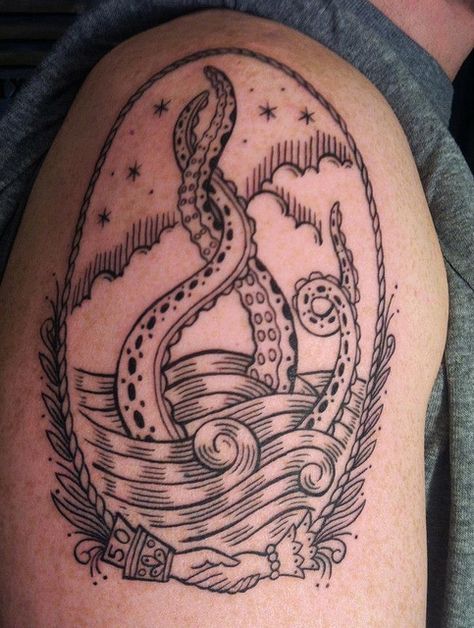 Tattoo by Duke Riley | Flickr - Photo Sharing! Duke Riley, Buffy Tattoo, Flesh Art, Pirate Tattoos, Squid Tattoo, Piercing Inspiration, See Tattoo, Super Tattoo, Tattoo Fashion