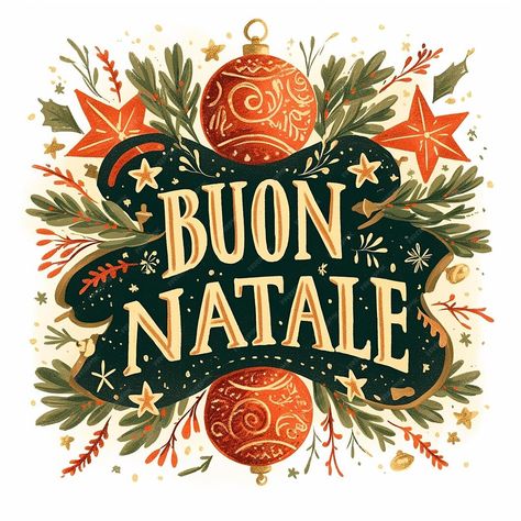 A colorful Christmas card with a wreath and a star in the center The text reads Buon Natale in bold letters | Premium AI-generated image Xmas Typography, Traditional Italian Recipes, Winter Illustrations, Bold Letters, Winter Illustration, Vector Background Pattern, Free Business Card Mockup, Colorful Christmas, Business Card Maker