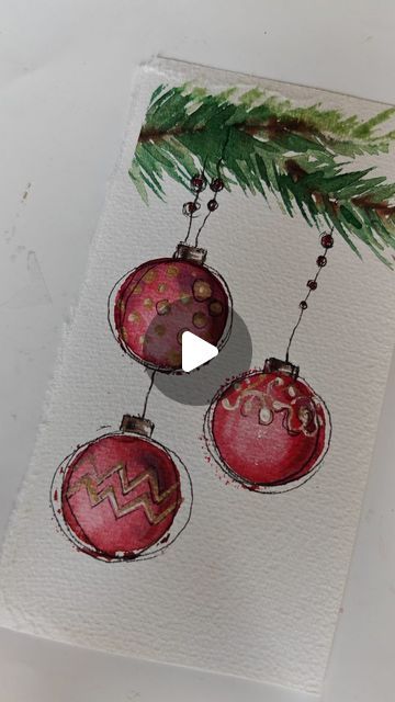 Quick Watercolour Ideas, Best Watercolor Paints For Beginners, Watercolour Christmas Cards Diy, Watercolour Christmas Ornaments, Watercolour Xmas Card Designs, Watercolor Christmas Art Tutorial, Christmas Watercolor Ornaments, Christmas Watercolor Ideas Easy, Winter Watercolour Painting