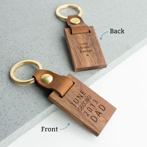 Personalised Luxury Leather Wood Keyring Keyring Ideas, Personalised Keyrings, Laser Engraved Leather, Woodworking Tools Workshop, Laser Engraved Ideas, Cnc Projects, Leather Tag, Woodworking Jigs, Leather Projects