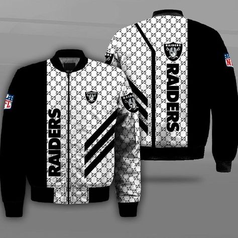 Oakland Raiders Bomber Jacket, Nfl Oakland Raiders Apparel, Bomber Jacket For Raiders Fans All Over Print Bomber Jacket S-5XL Jackets Design, Raiders Team, Nfl Oakland Raiders, Raiders Football, Raiders Fans, Gucci Design, Oakland Raiders, Bomber Jackets, Outerwear Coats