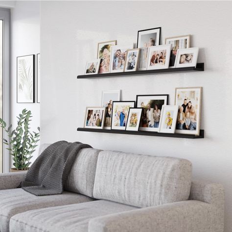 Get creative and find more functions other than shelves for wall storage. Boston narrow picture ledge shelf can act as a vinyl record storage shelf, kids' bookshelf, display shelf for collectibles figures, and more. #affiliatelink Picture Ledge Shelves, Vinyl Record Storage Shelf, Ledge Shelves, Grey Floating Shelves, Collage Decor, Black Wall Shelves, Frames Collage, Picture Ledge Shelf, Vinyl Record Holder