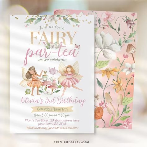 PrinterFairy - Etsy Spain Fairy Tea Party, Fairytale Birthday, Magical Party, Fairy Garden Birthday Party, Fairy Tea Parties, Forest Party, Third Birthday Party, Garden Birthday, Fourth Birthday