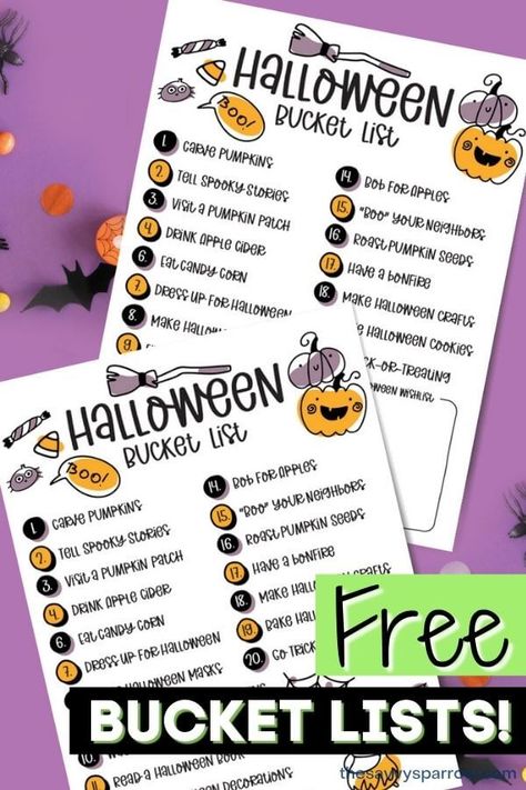 Things To Do In October, Personalized Halloween Bucket, Printable Halloween Masks, Printable Bucket List, Halloween Bucket List, Halloween Care Packages, Fun Halloween Activities, Halloween Basket, Free Printable Halloween