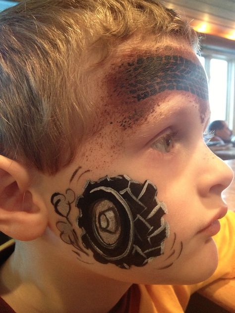 Paintertainment: Monster Jam Tire Track Face Painting Mime Face Paint, Face Painting For Boys, Cheek Art, Tire Tracks, Face Paints, Face Painting Easy, Kids Face Paint, My Little Monster, Boy Face