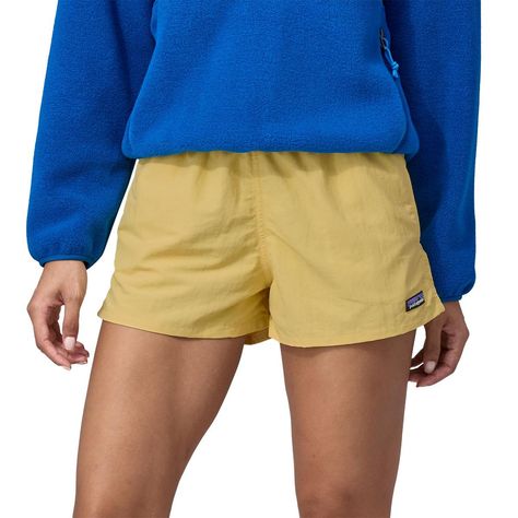 W Short:2.5I Baggie Aaa | Patagonia | Women's Barely Baggies 2.5" Shorts, Milled Yellow Patagonia Outfit Shorts, Patagonia Shorts Outfit, Patagonia Baggies Outfit, Patagonia Shorts Women, Camp Fits, Masc Style, Granola Style, Modest Gym, Patagonia Baggies