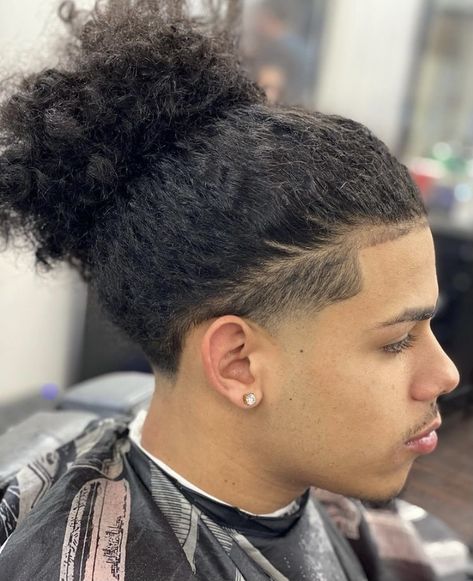 Fade Haircut Men's Long Hair, Long Curly Hair Haircuts Men, Long Hair Braids Men, Long Hair Taper Fade For Men, Tapered Hairline Curly Hair, Mid Taper Long Hair, Taper Fade Curly Hair Men Long, Long Curly Hair Taper, Taper Fade Long Hair Men