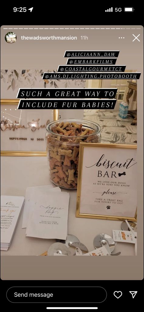 Dog Treat Station Wedding, Dog Treat Table Wedding, Take A Treat For Your Dog Wedding, Wedding Dog Treat Bar, Honoring Pets At Wedding, Doggie Biscuit Bar Wedding, Dog Treat Favors, Biscuit Bar Wedding Dog, Dog Treat Favors Wedding