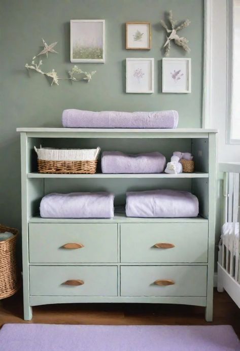 Sage Green And Lavender Nursery, Purple And Green Nursery Girl, Sage And Lavender Nursery, Green And Purple Nursery, Purple And Green Nursery, Purple Baby Rooms, Green Nursery Girl, Lavender Nursery Girl, Bedroom Lavender