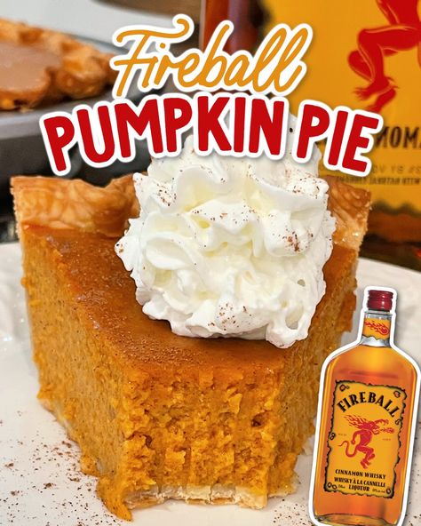 Indulge in the rich and comforting flavors of Fireball pumpkin pie. This delightful dessert combines the warmth of cinnamon whisky with the creamy goodness of pumpkin, resulting in a pie that will tantalize your taste buds. Fireball Pecan Pie, Pumpkin Fireball Trifles, Boozy Pumpkin Pie, Fireball Apple Pie Recipe, Fireball Pumpkin Pie Recipe, Fireball Cheesecake Recipe, Fireball Apple Pie, Boozy Pies, Fireball Cheesecake