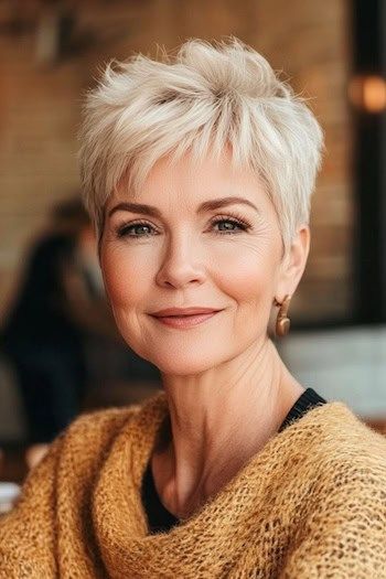 Save this pin for the best short low-maintenance hairstyles for older women. This striking pixie radiates modern with perfectly proportioned layers. Your stylist should focus on creating textured, wispy pieces on top while keeping the sides and back ultra-short if you want extended time between trims. Grown Out Pixie, Ombre Bob, Hairstyles For Older Women, Chin Length Bob, Hair Trim, Low Maintenance Hair, Sesame Chicken, Side Swept Bangs, Hair Advice