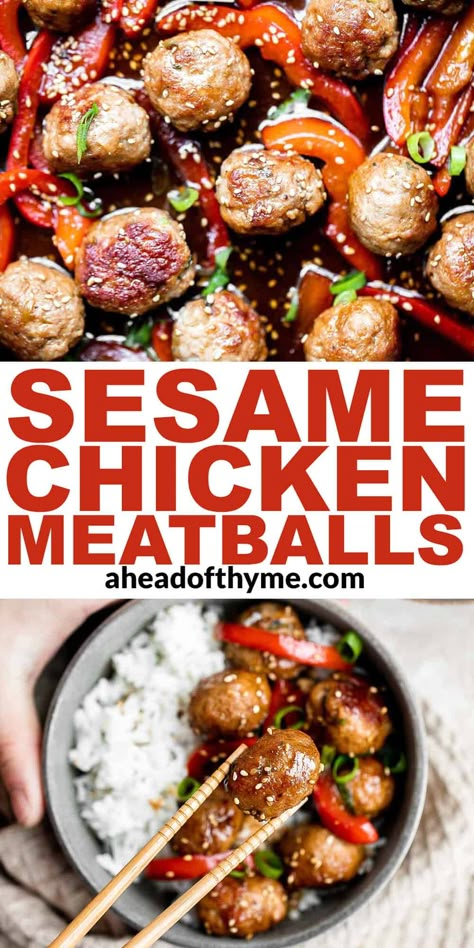 Sesame Chicken Meatballs Sesame Chicken Meatballs, Sesame Chicken Sauce, Easy Veggies, Asian Chicken Meatballs, Homemade Stir Fry Sauce, Homemade Stir Fry, Low Calorie Chicken, Fried Meatballs, Fry Sauce