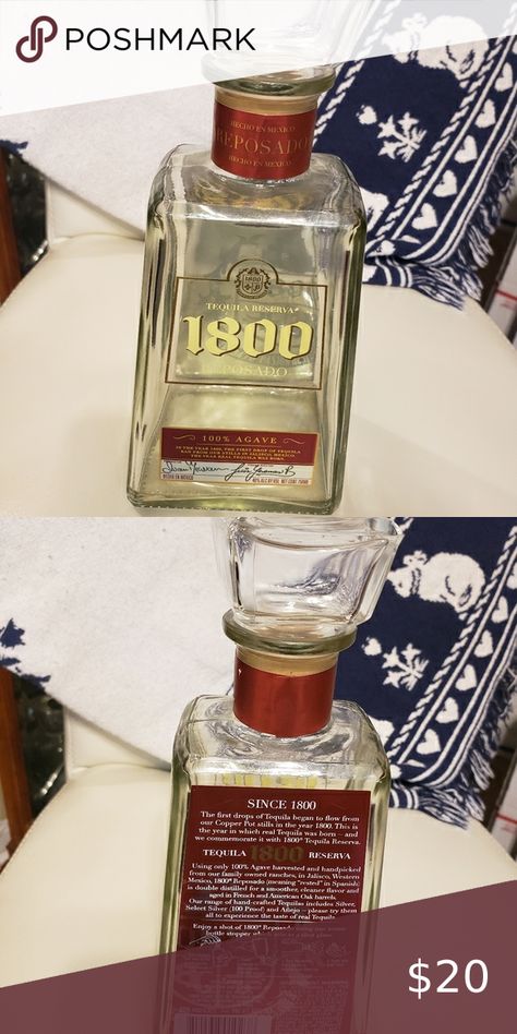 Empty bottle . 1800 Reposado tequila bottle Tequila 1800, Tequila Bottle, Reposado Tequila, Tequila Bottles, Empty Bottles, One Drop, Tequila, Craft Projects, Perfume Bottles