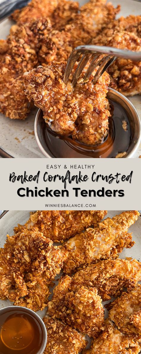 Cereal Crusted Chicken Tenders, Cornflake Crusted Chicken, Cornflake Recipes, Gluten Free Chicken Tenders, Cornflake Chicken, Crusted Chicken Tenders, Baked Chicken Tenders, Healthy Cereal, Chicken Sandwiches