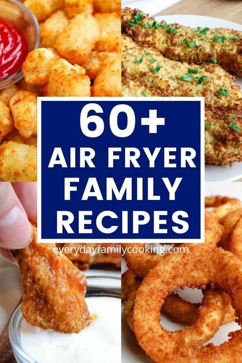 A collection of the best air fryer kid friendly recipes. Enjoy these meals for lunch, dinner, or even an easy snack. Includes chicken nuggets, french fries, desserts (like donuts) and more! #airfryer #airfryerrecipes #familyrecipes Kid Friendly Air Fryer Recipes, Easy Air Fryer Meals, Air Fryer Dinner, Easy Kid Friendly Dinners, Air Fryer Meals, Air Fryer Oven Recipes, Air Fry Recipes, Easy Air Fryer, Air Fryer Dinner Recipes