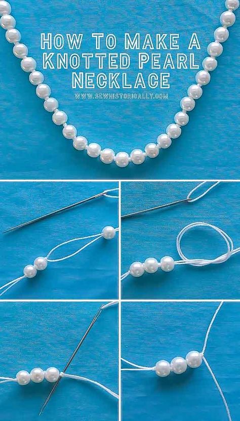 Pearl Necklace Tutorial, Diy Pearl Necklace, Hand Knotted Pearls, Hantverk Diy, Beaded Necklace Tutorial, Pearls Diy, Jewelry Knots, Beaded Necklace Diy, Necklace Tutorial