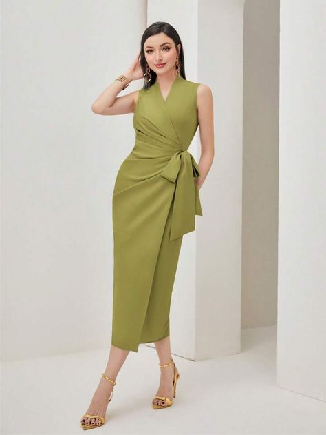 Tshirt Details, Side Dress, Women Dresses, Dress P, Women Clothing, Woven Fabric, Olive Green, Knot, Womens Dresses