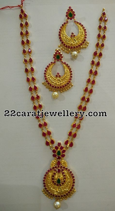 Ruby Long Haram Designs, Stone Haram Designs Gold Latest, 30 Gms Gold Necklace, Ruby Haram Designs, Stone Haram Designs Gold, White Stone Haram, Haram Designs Gold Latest, Ruby Haram, Susan Shaw