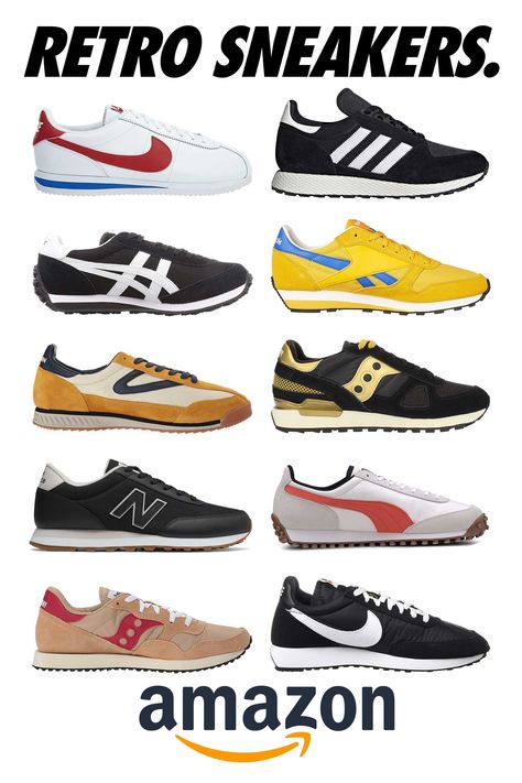 The Top 10 Best Retro Running Style Sneakers on Amazon.com - 2021 List by The Deffest Retro Runners Sneakers, Retro Sneakers Mens, Vintage Sneakers Retro, Nike Vintage Sneakers, Amazon Sneakers, Kpop Challenge, Tenis Retro, 90s Sneakers, Guys Fashion Casual