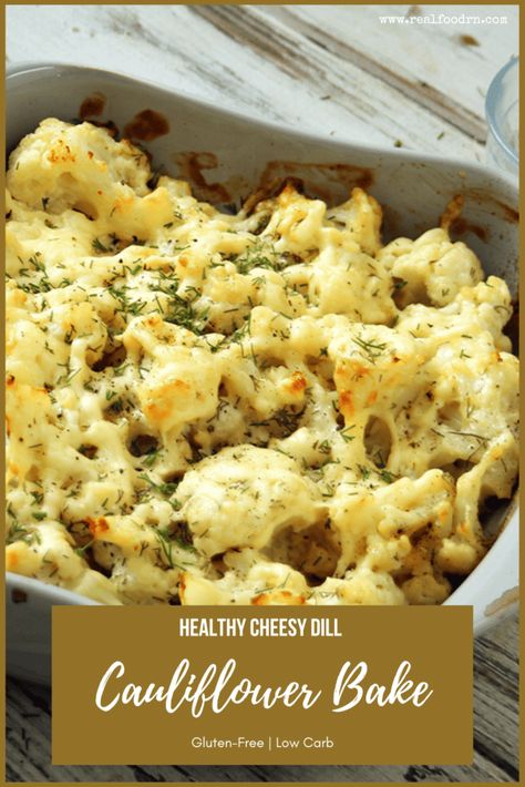 Who needs potatoes when you can choose a healthier option with cauliflower? This cheesy dill cauliflower bake is easy to make and takes about 40 minutes from start to finish. This bake is creamy, tender, and full of flavor. You could also add bacon and minced chives to boost the flavor profile. Grab the recipe for Cheesy Dill Cauliflower Bake! Dill Cauliflower, Baked Cauliflower Recipe, Cauliflower Bake, Real Food Dinner, Dill Recipes, Herb Recipes, Baked Cauliflower, Allergy Free Recipes, Gluten Free Grains