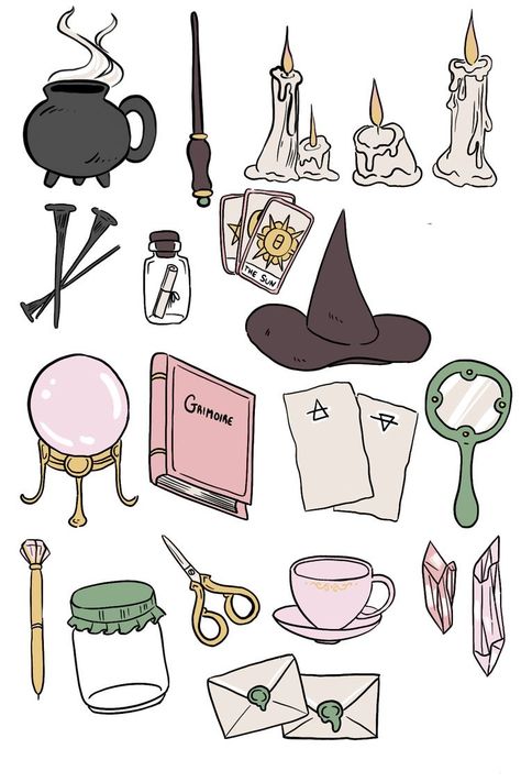 Witch Stickers, Pastel Witch, Witch Drawing, Drawing Accessories, Props Art, Posca Art, Witch Art, Wow Art, Cute Easy Drawings