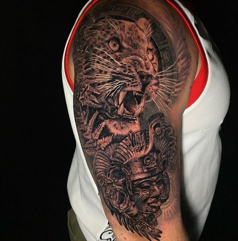 Jaguar Warrior Tattoo, Jaguar Warrior, Snake Tattoo Meaning, Aztec Warrior Tattoo, Warrior Tattoo Sleeve, Jaguar Tattoo, Hyper Realistic Tattoo, Aztec Tattoo Designs, Aztec Tattoo