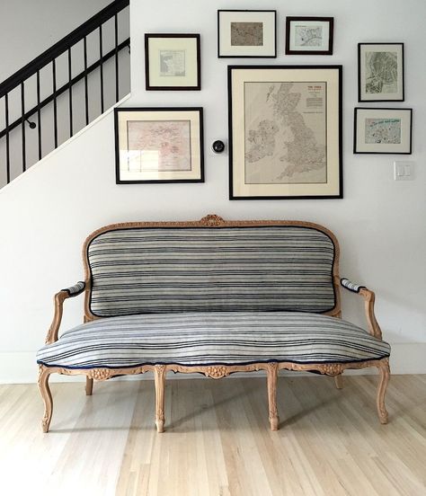 This week on Remodelista, the editors surveyed the Scandi design scene; here's what they found:   Above: Beyond the Wishbone: Julie looks at where Sca French Farmhouse Style Living Room, Striped Settee, Upholstery Pattern, Ar Art, Vintage Settee, Map Photo, Upholstered Settee, Striped Sofa, Scandinavian Fabric