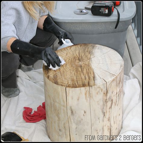 See it, Think it, Make it! From Gardners 2 Bergers a DIY and Craft blog that takes your imagination and turns it into a reality! West Elm Tables, Stump Side Table, Tree Stump Table, Stump Table, Natural Stain Wood, Wood Stumps, Elm Tree, Diy Holz, Steel Wool