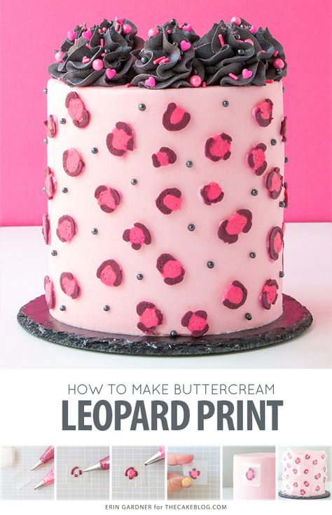 Leopard Print Buttercream Cake - how to make a pink leopard print cake using buttercream frosting | by Erin Gardner for TheCakeBlog.com Leopard Print Cake, Mocha Cheesecake, Animal Print Cake, Valentines Recipes Desserts, Keto Pumpkin Pie, Cakes To Make, Strawberry Mousse, Mint Ice Cream, Low Carb Cheesecake