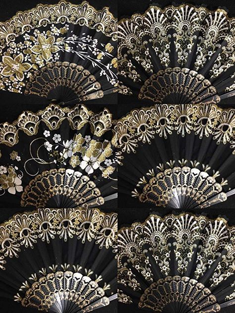 AmazonSmile: Set of 12 Spanish-Style-Black-Dance-Party-Wedding-Lace-Gold-Flower-Folding-Hand-fan 12x-Spanish-Style-Black-Dance-Party-Wedding-Lace-Gold-Flower-Folding-Hand-fan: Home & Kitchen Bridesmaid Diy, Folding Fans, 40 & Fabulous, Folding Hand Fan, Paper Doilies, Wedding Fans, Hand Fans, Hand Held Fan, White Party