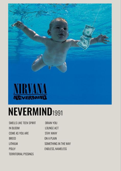 #grunge Album Wall Decor, Music Album Posters, Nirvana Album Cover, Nirvana Album, Nirvana Poster, Nirvana Music, Wall Decor Music, Nirvana Nevermind, Album Wall