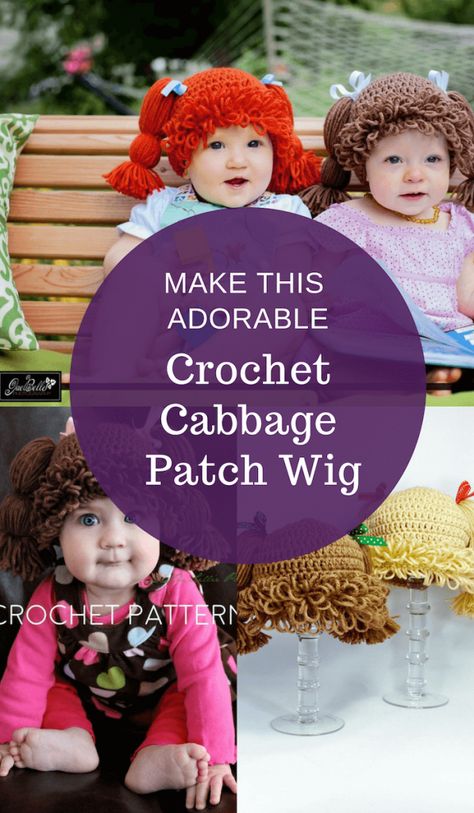 Cabbage Patch Crochet Hat, Cabbage Patch Crochet Pattern Free, How To Make Cabbage Patch Wig, Cabbage Patch Hat Free Pattern, Cabbage Patch Wig Pattern Free, Free Cabbage Patch Hat Pattern, Diy Cabbage Patch Wig, Crochet Cabbage Patch Hat Pattern Free, Diy Cabbage Patch Doll Costume